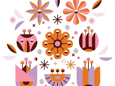 Deco Bouquet brown flower flowers gift illustration modern orange pink purple