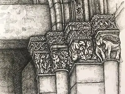 Catedral De La Santa Creu in Barcelona's Gothic Quarter drawing illustration pen and ink sketch