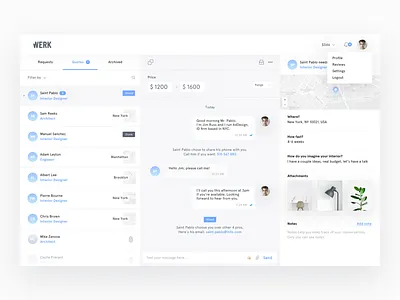 WERK 🖱 chat dashboard desktop gradient layout message pro quote request web
