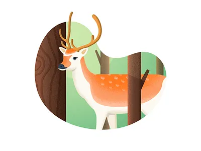 Fawn🦌🦌🦌 animal fawn illustration plants sun trees zoology