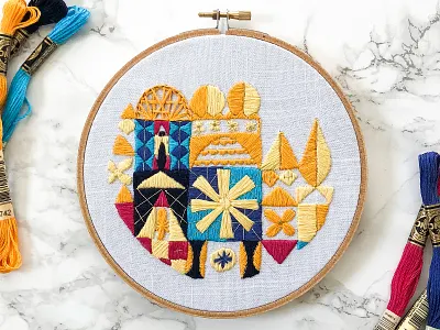 It's a Small World embroidery handmade lady scrib stitches small world