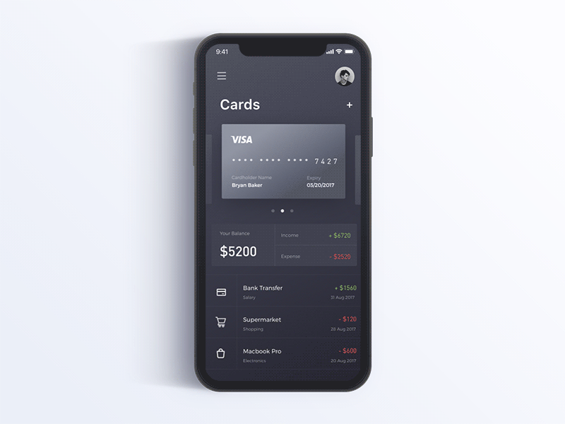 Finance app animation design animation app dark design finance gif iphonex statistics ui ux