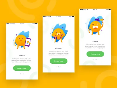 On Boarding Practice android characters chat cute illustration ios mobile onboarding ui