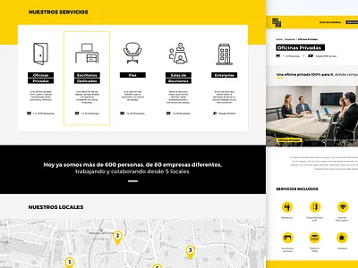 Comunal Coworking - Web Design black bold coworking design lima map peru photo tabs ui web yellow