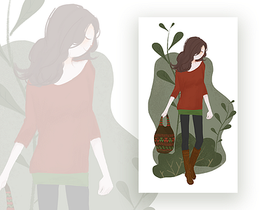 winter girl illustrations，start page，ui，green，winter，girl，
