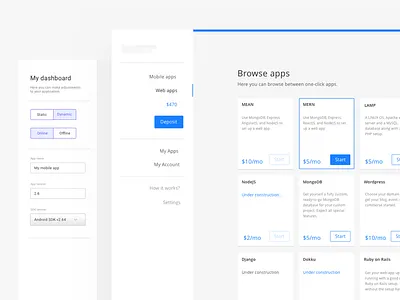 One-click App Dashboard blue dashboard design ui ux web webdesgin website white