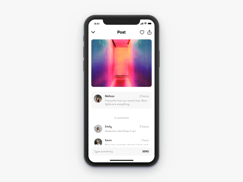 Post View Interaction comments interaction ios iphone x modal parallax photos post view