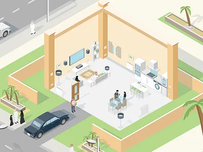 Saudi Arabian Villa - IoT branding dan kindley internet of everything internet of things iot isometric illustration saudi villa security smart city smart home smart technology visual language