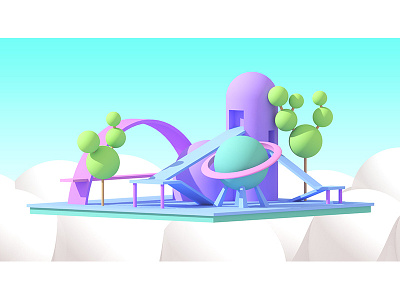 Space City 3d city clouds colony future loop model render sky space town