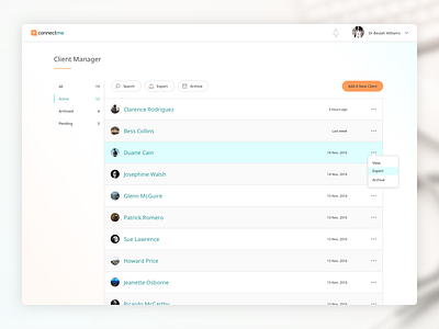 Connectme - Clientlist connectme dashboard health healthshare patient