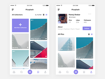 Picsplash Profile & Collection Page android app clean clear ios photography photos pic