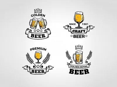 Vintage Beer Badges Collection badges beer bottle craft cup drink glass label logo pint vintage