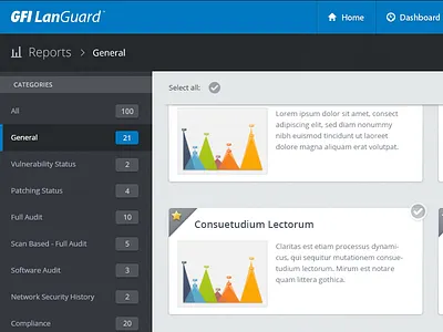 LanGuard Reports categories charts compliance desktop management network reporting reports security software stats