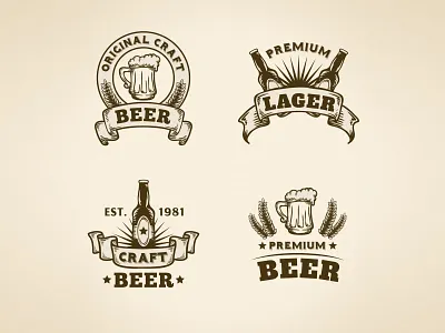 Vintage Beer Badges Collection badges beer bottle craft cup drink glass label logo pint vintage