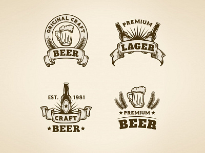 Vintage Beer Badges Collection badges beer bottle craft cup drink glass label logo pint vintage