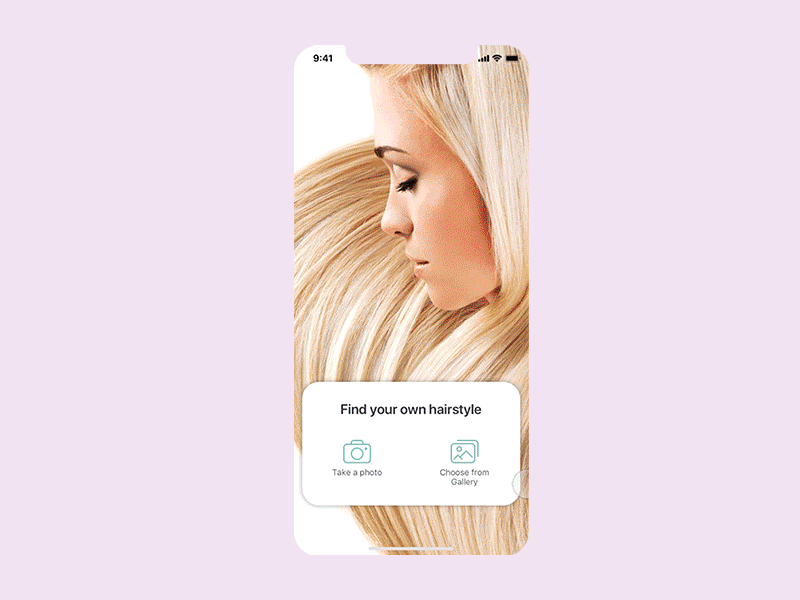 Hairstyle application animation application colour gif hair hairstyle ios mobile principle ui ux