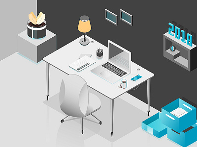 Isometric Illustration 2018 box flower gradient illustration isometric lamp mac office vector