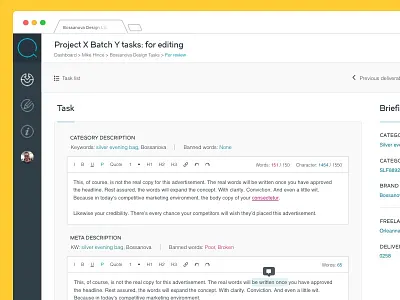 Q Content UI Design content design editing interface platform production ui ux web web app