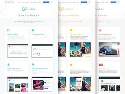 Three Smartframe products add ons assets b2b product pages productpages site ui ux website