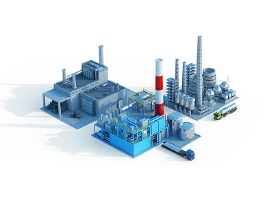 Factory 3d illustration 3d max badges factory model ps retushing