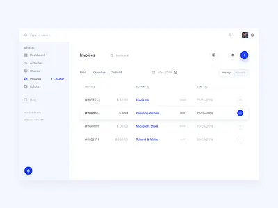 Invoices - Listing dashboard finanace financial graph list statistics