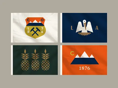 Flags badge bird charleston colorado crawfish crest hammer louisiana mountains pelican pineapple