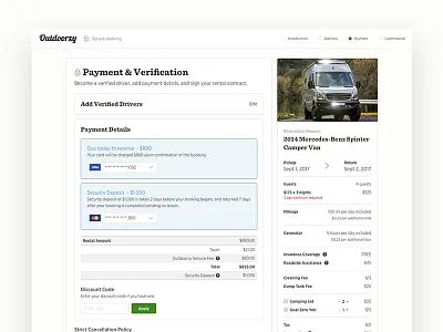 Checkout Flow for Outdoorsy check out checkout flow payment purchase shopping cart