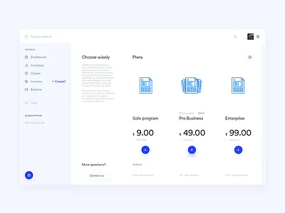 Invoices - Plan selection dashboard finanace financial graph list statistics