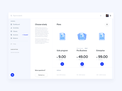 Invoices - Plan selection dashboard finanace financial graph list statistics
