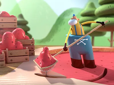 Cranberry Farmer - Character Design 3d beard character cranberry design farmer forest net toy water wood