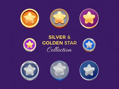 Golden & Silver Star Collection assets coins design freepik game golden shiny silver star vector