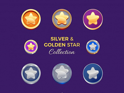 Golden & Silver Star Collection assets coins design freepik game golden shiny silver star vector