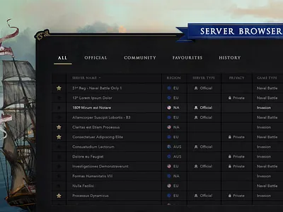 Server Browser battle browser connect favourites game match multiplayer online search server ui warfare