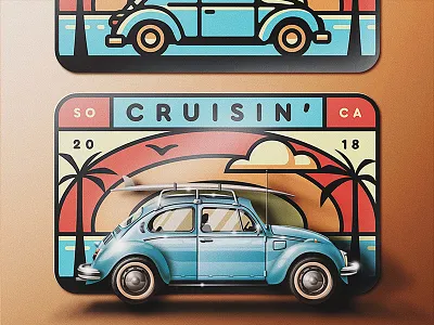 Cruisin' So Cal Skeuo Version beach bug cruisin palm tree retro san diego skeuomorphic so cal sunrise sunset surf volkswagen