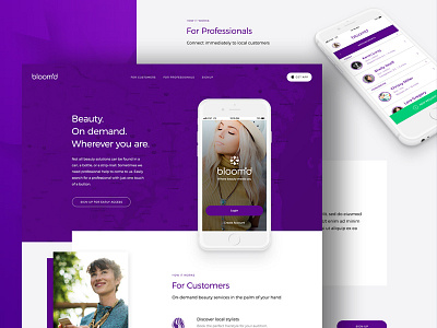 Bloom'd Landing Page app beauty clean grid homepage landing page purple ui ux web web design website