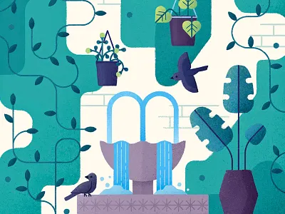 May - 2018 calendar bird calendar courtyard fountain may patio plants spring vegetation