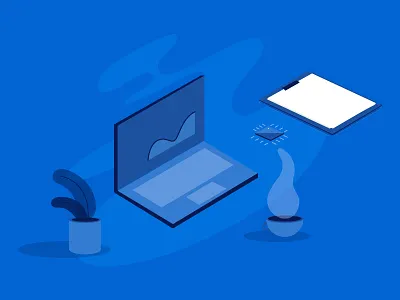 Illustration Outtake blue coffee computer desk digital illustration illustration office plant product illustration spot illustration