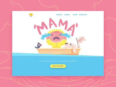 Mama 2d 404 adventure character error illustration landing ocean page sea