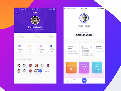 Giftium App / Dashboard and User Profile account bank app deshboard friends profile gift app guid style home page joyful design profile page