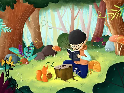 Study time boy illustration relaxed