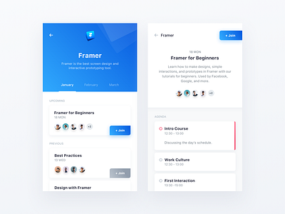 Design Related App agenda app blue clean event framer interface minimal sketch
