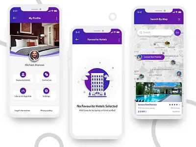 Profile & Map screen apps interaction location map mobile profile search