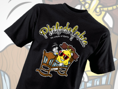 Philadelphia the Cradle of Liberty T-shirt design bed bell cartoon cradle illustration liberty philadelpia t shirt thumbs up vector