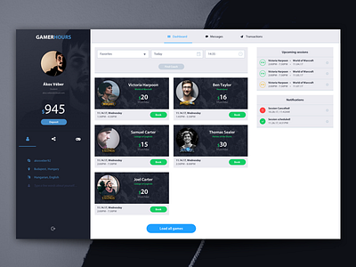 Gamerhours Dashboard dark dark ui dashboard esport esport coaching gamerhours