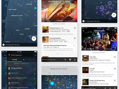 Live: Saved Lists color colors dark dots drawer ios list lists map mobile ui ux