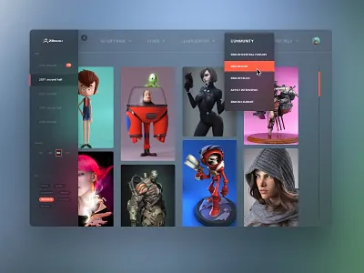 desktop-Zbrush clear dark desktop interactions minimal ui ux web zbrush