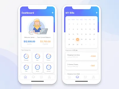 Money Tracker Mobile App UI flat iphonex mobile money tracker uiux