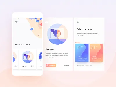 Mindfulness App Courses app clean flat gradient illustration landing onboarding ui ux web