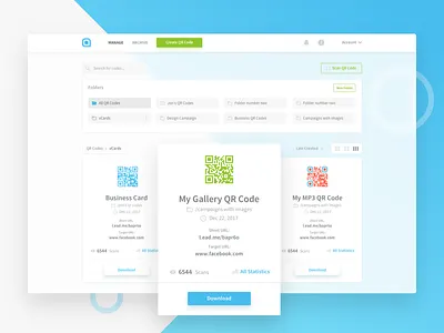 QR Codes - Dashboard Exploration dashboard design folders grid manage qr qrcodes redesign stats ui ux