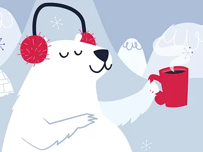 Winter In The City blue cold hot chocolate polar bear poster red winter